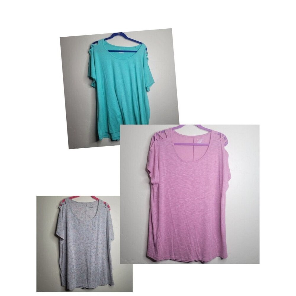3 TeK Gear Size 2X Pink Blue Gray Cool Shoulder Workout Top TShirt
